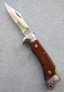 VINTAGE BLACK BELT KNIFE STAINLESS STEEL JAPAN WOOD HANDLE FOLDING KNIFE, VG! - Picture 1 of 22