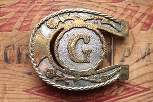 Vintage handgefertigte Glückshufeisen Buchstabe G Western Gürtelschnalle - Bild 1 von 3