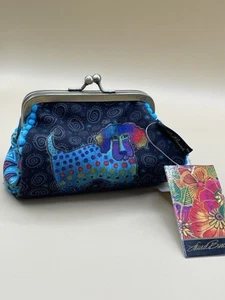 Laurel Burch Canine Dog Snap Close Pouch Coin Cosmetic Blue Black - Picture 1 of 12