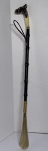 Made In Italy Original Long Shoe Horn-Carved Dog Head Wood/Brass Fittings 22” - Picture 1 of 10