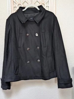 NWT Gap Black Wool Blend Pea Coat Jacket Women's Size XXL Nautical Winter Warm - Image 1 of 4