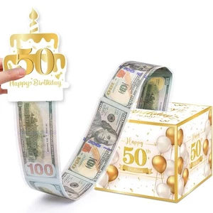 50th Birthday Money Box for Cash Gift Surprise Pull Out Money Gift Box with 1... - Picture 1 of 5