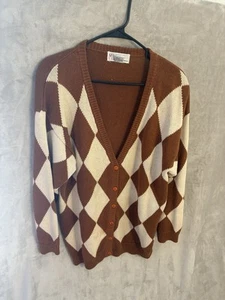 Vintage Pullover Damen L Strickjacke Milano Design Group Argyle Mom Golf Schulterpolster - Bild 1 von 15
