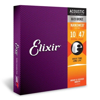 Elixir Acoustic Guitar Strings Nanoweb 80/20 Bronze Extra Light #11002 - Image 1 of 4