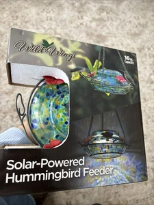 Naturesway solarbetriebenes Kolibri-Futterhaus Outdoor hängend mundgeblasen 16 Oz NEU - Bild 1 von 3
