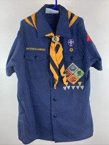Vtg Boy Scouts of America Shirt Youth Medium Cub Patches USA Longhorn / Scarf - Picture 1 of 10