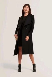 TED BAKER Women's Rose Midi Length Belted Wool Wrap Coat Black Ted Size 2 UK 10 - Picture 1 of 10
