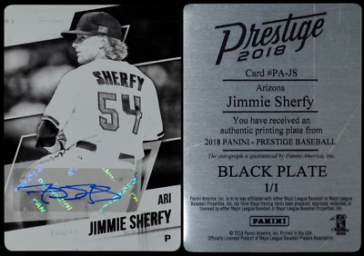 2018 Prestige Jimmie Sherfy 1/1 Printing Plate Auto RC Diamondbacks SSP RAW - Image 1 of 3