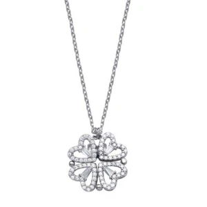 OPEN MAGNETIC HEART FLOWER NECKLACE  W/ LAB CREATED DIAMONDS/925 STERLING SILVER - Picture 1 of 2