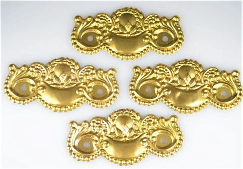 VINTAGE STAMPED BRASS VICTORIAN EAST LAKE BEADED BACK PLATES (4) - 3" CENTERS Cover