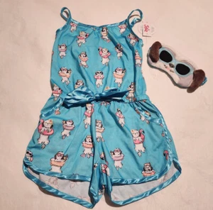 NWT Justice Dog Print Pajama Romper Sleep Mask Set 8 Girls - Picture 1 of 1