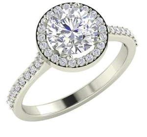 VS F 1.90 Carat Lab Grown Diamond Solitaire Halo Engagement Ring 14K White Gold - Picture 1 of 7