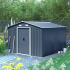 12x10ft Heavy Duty Garden Shed Apex Roof Dual Door Tool Storage Garage With Base