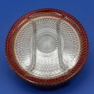 MCM Indiana Glass Tray Serving Plate Ruby Flash Diamond Point 12” Vintage - Picture 1 of 10
