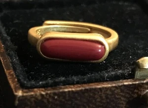 Vintage Style Natural Red Agate Ring 18K Gold Plated - Picture 1 of 3