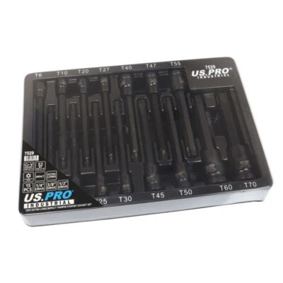 US PRO Extra Long Impact TAMPERPROOF Torx Bit Socket Set 1/4" 3/8" 1/2" Drive - Image 1 of 4