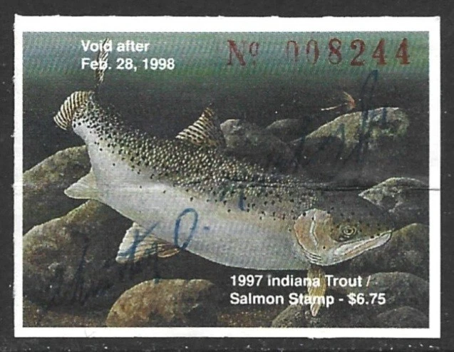 USA 1997 INDIANA Trout & Salmon Fishing Revenue Stamp #48 Signed - Image 1 of 1