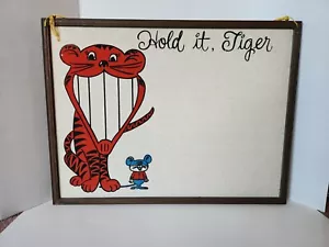 Vintage Mid Century Modern Tiger Bulletin Board Framed Hanging Orange Blue - Picture 1 of 9