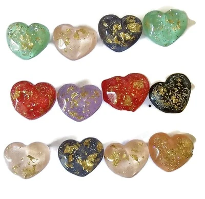 HEARTS with GOLD FLAKES Push Pins Set 12 Handmade Decorative Home Office Church - Image 1 of 3