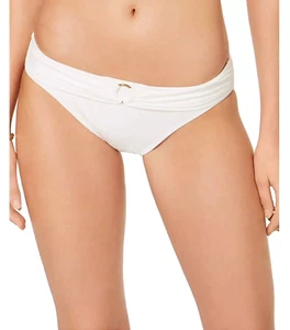 Michael Kors Women's Shirred Hardware Logo-Ring Bikini Bottom, White, Medium - Picture 1 of 2