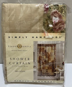 French Country Shower Curtain Brown Green Floral Fabric Cottage Simply Handmade - Picture 1 of 12