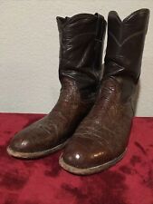 Larry Mahan 9.5 D Men's Brown Smooth Ostrich Leather Ropers Boots Made Texas