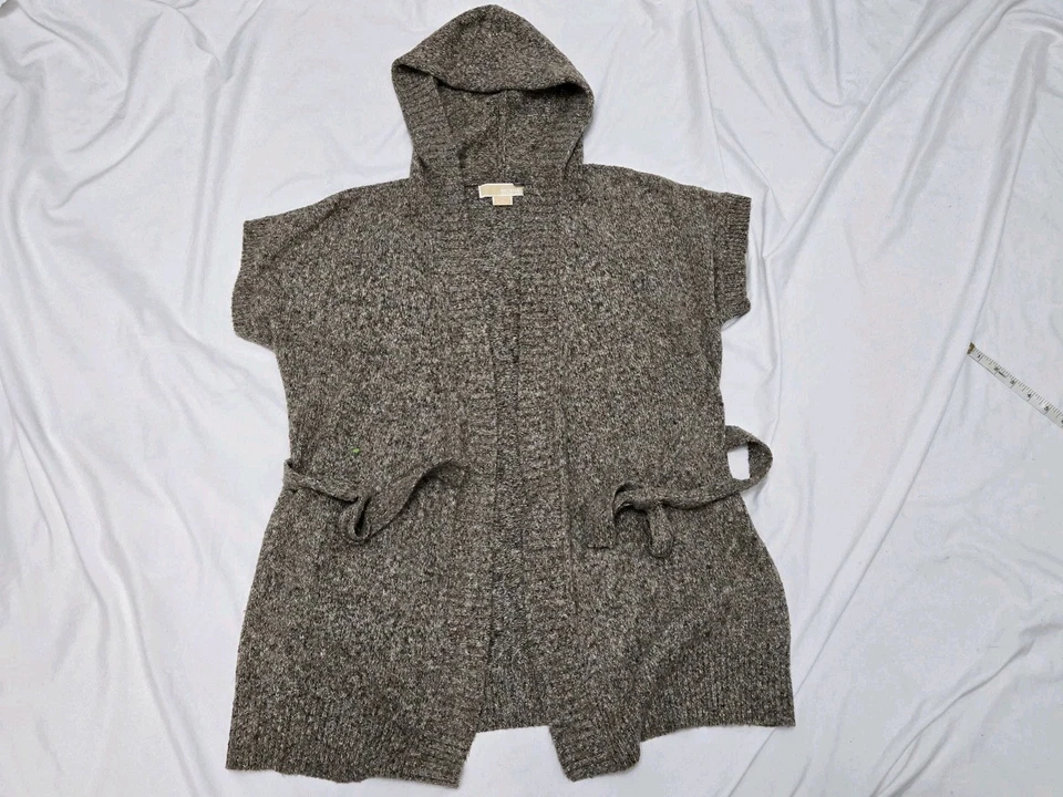 Cárdigan Michael Kors para mujer abierto con banda en la cintura grande gris tejido con cable talla pequeña Foto 1 de 4