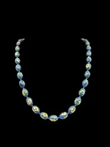 Vintage Chinese Cloisonné Bead Necklace 24” Blue Floral Oval Beads 925 Clasp - Picture 1 of 11