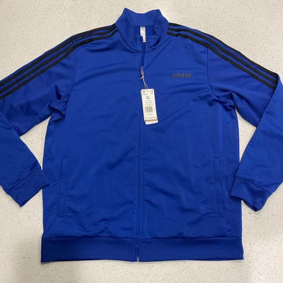 Mens adidas Essentials Tricot Track Jacket 3 Stripe DU0449 Royal Blue Medium