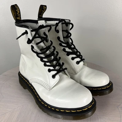 Dr Martens Air Wair 11821 Combat Boots Women's US 8 White Leather Doc Boot - Image 1 of 4