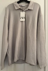 $45.90 Zara Relaxed Fit Polo Textured Ribbed Material Size L Button Front - Bild 1 von 10