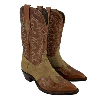 Tony Lama Boots Womens Size 7.5 Wingtip Brown Tan Leather Suede Western USA - Image 1 of 4