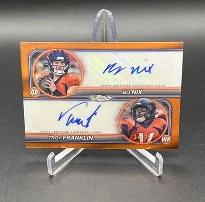 2024 Topps Chrome Orange Bo Nix Troy Franklin Autograph /25 COLOR MATCH BRONCOS - Image 1 of 2