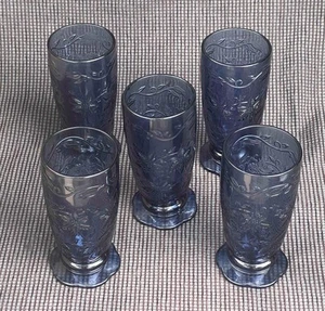 5 vasos Princess House azul zafiro fantasía 20 OZ vasos con patas té helado - Imagen 1 de 7