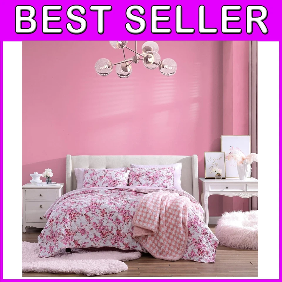 Elegante Juego de Edredón Reversible Floral Viñedo Rosa con Fundas a Juego - Queen Foto 1 de 4