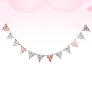 Floral Cotton Cloth Pennant Triangle Shaped Design Pull Flag Birthday Party - Picture 1 of 11