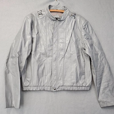 Abrigo de cuero gris para hombre 46 Casablanca motociclista clásico bombardero chaqueta a medida Foto 1 de 4