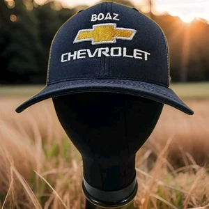 Boaz Chevrolet Mens Cap Embroidered Logo Navy White Mesh Snapback New  - Picture 1 of 6