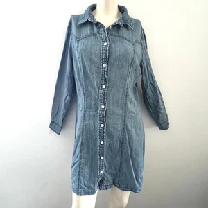 Lee Damen Jeanshemd Kleid L Langarm Western Cowgirl 90er Grunge Style Chic - Bild 1 von 8