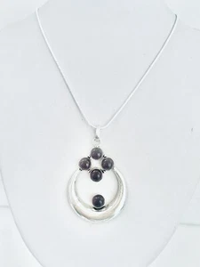 Amethyst & Silver Plated Pendant 63.5mm with Chain 50.8cm SET Gemstone Jewellery - Picture 1 of 3