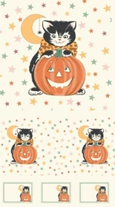KITTY CORN Panel Quilt Fabric by Moda / Urban Chiks 24" x 44" Halloween Pumpkin - Picture 1 of 2
