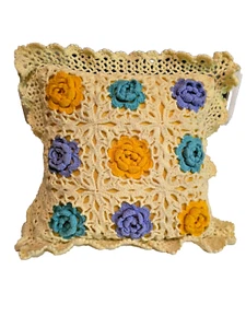 Vintage Retro Handmade Crochet Cushion Cover Read Description - Picture 1 of 3