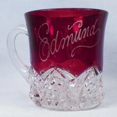 Ruby Stain Mug Atlantic City 1906 Edmund Button Arches EAPG Duncan's Sons #39 - Image 1 of 4