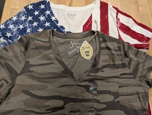 Lot of TWO Natural Reflections T-Shirts Women's XL Camo, Stars & Stripes V-Neck - Picture 1 of 4