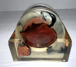 Round Resin and Wood Coasters 3" Diameter Set Of 6 with Stand - Picture 1 of 18