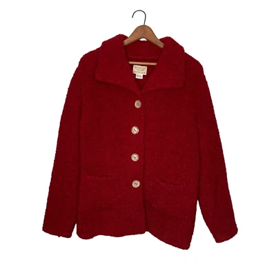 Boyne Valley Weavers S Red Wool Alpaca Chunky Boucle Coatigan Jacket Ireland - Image 1 of 4