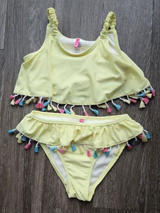 Betsey Johnson Yellow Girl's XL (14) 2 Piece Bikini Swimsuit Tassels Beachwear - Picture 1 of 6