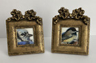 2+Miniature+Pastel+Paintings+Birds+Original+Signed+Gold+Metal+Framed