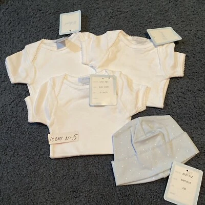 E.land Set de Regalo Bebé Recién Nacido Niño Sombrero Azul + 3 Body, Nuevo con Etiquetas, 100% Algodón (0-3m) Foto 1 de 4