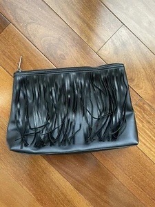 SPACE NK APOTHECARY Large Cosmetic Pouch Makeup Case BLACK FRINGE BAG NEW - Picture 1 of 3